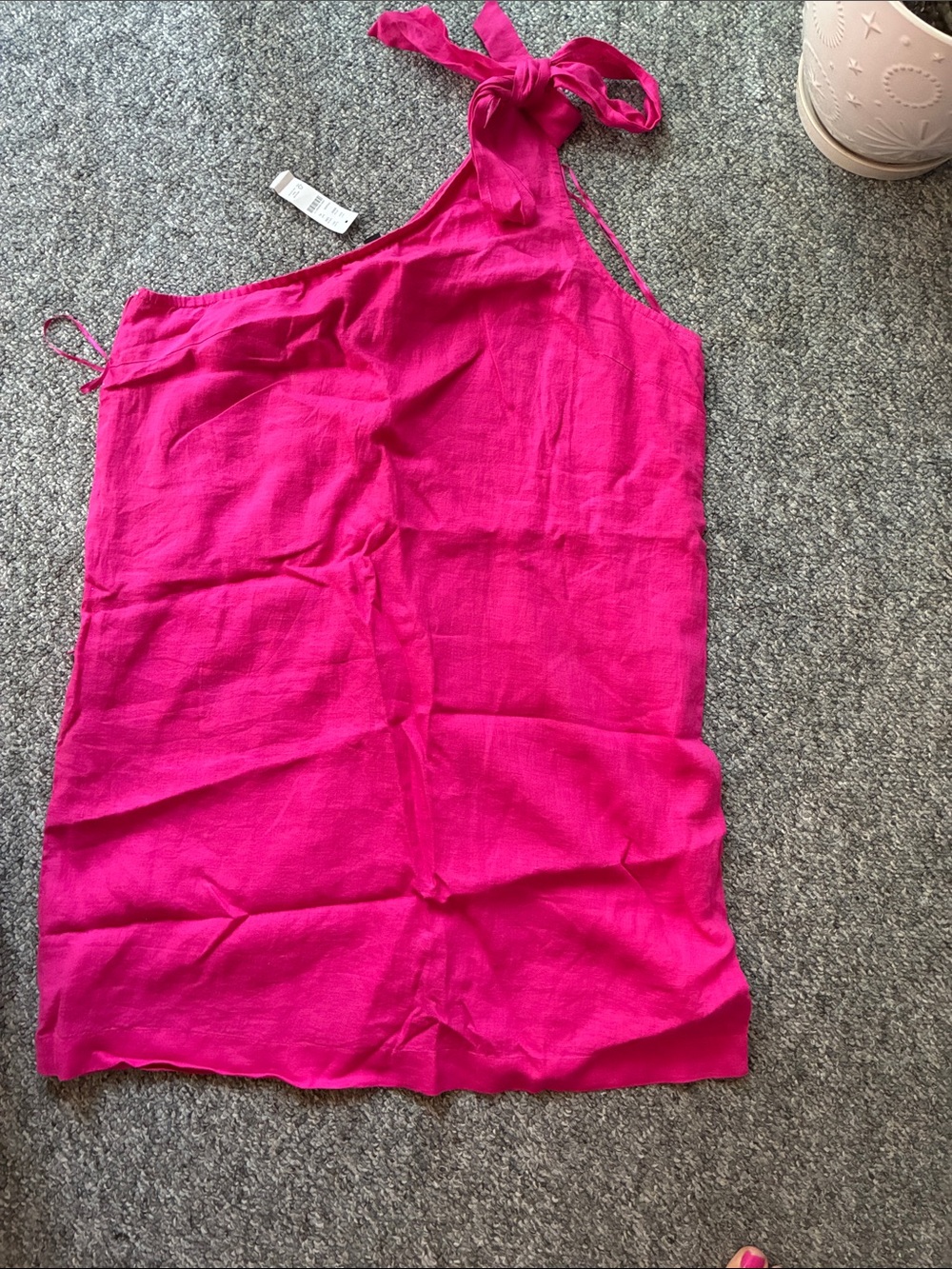 J. Crew Hot Pink One-Shoulder Tie Chemise